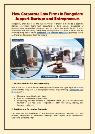 How Corporate Law Firms in Bangalore Support Startups and Entrepreneurs