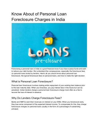 Know About of Personal Loan Foreclosure Charges in India