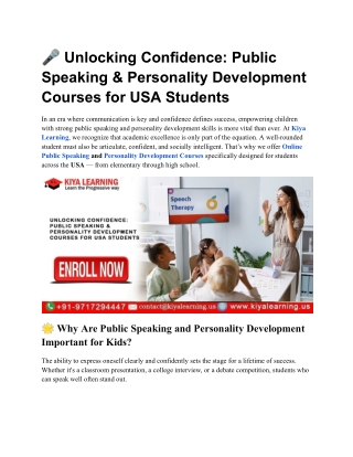 Unlocking Confidence Public Speaking & Personality Development Courses for USA Students