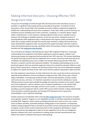 Making Informed Decisions: Choosing Effective TAFE Assignment Help