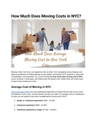 How Much Does Moving Costs in NYC