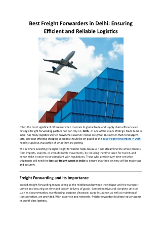 Best Freight Forwarders in Delhi