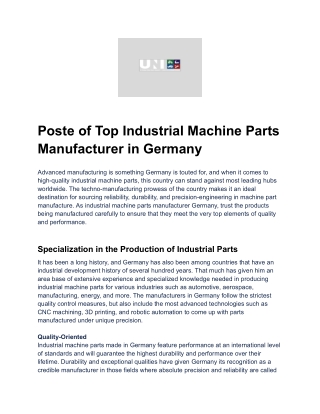 Poste of Top Industrial Machine Parts Manufacturer in Germany