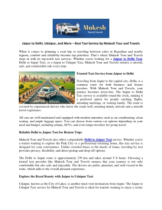 Jaipur to Delhi, Udaipur, and More – Best Taxi Service by Mukesh Tour and Travels