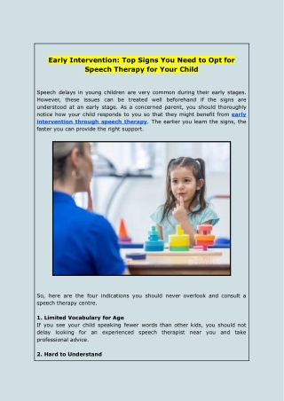 Early Intervention: Top Signs You Need to Opt for Speech Therapy for Your Child