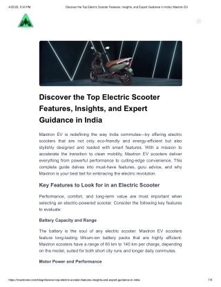 Discover the Top Electric Scooter Features, Insights, and Expert Guidance in India _ Maxtron EV
