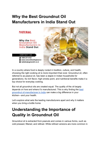 Why the Best Groundnut Oil Manufacturers in India Stand Out