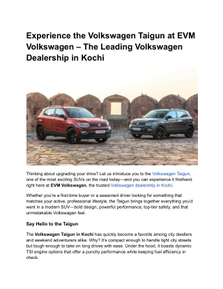 Experience the Volkswagen Taigun at EVM Volkswagen – The Leading Volkswagen Dealership in Kochi
