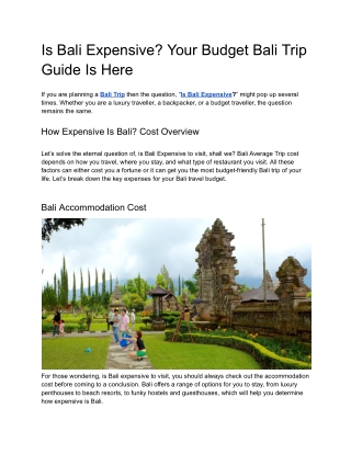 Is Bali Expensive