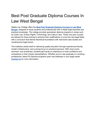 Best Post Graduate Diploma Courses In Law West Bengal