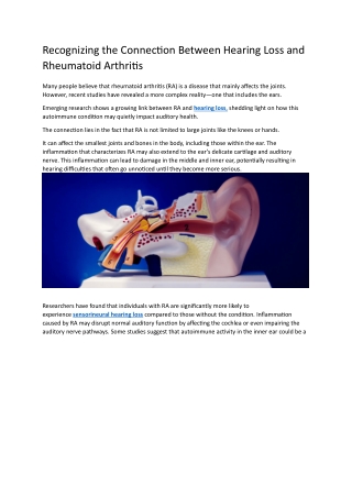 Recognizing the Connection Between Hearing Loss and Rheumatoid Arthritis