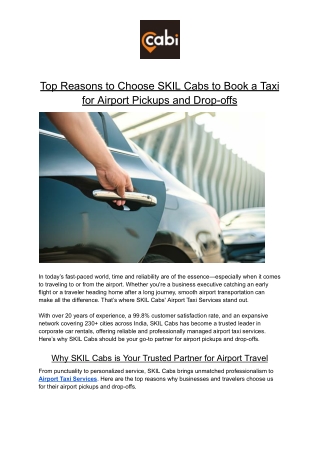 Top Reasons to Choose SKIL Cabs to Book a Taxi for Airport Pickups and Drop-offs