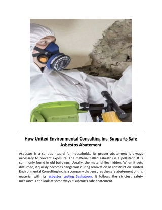 How United Environmental Consulting Inc. Supports Safe Asbestos Abatement