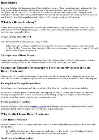 Connecting Through Choreography: The Community Aspect of Adult Dance Academies