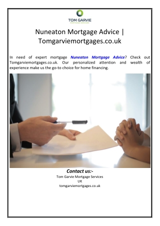 Nuneaton Mortgage Advice | Tomgarviemortgages.co.uk