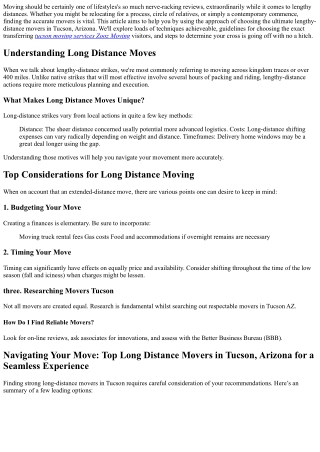 Navigating Your Move: Top Long Distance Movers in Tucson, Arizona for a Seamless