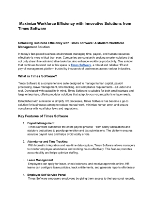 Maximize Workforce Efficiency with Innovative Solutions from Times Software