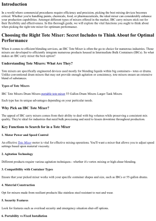 Choosing the Right Tote Mixer: Key Includes to Consider for Optimum Performance