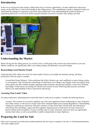 Maximizing Your Profit When Selling Land