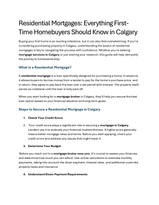 Residential Mortgages Everything First Time Homebuyers Should Know in Calgary