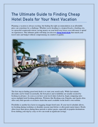 The Ultimate Guide to Finding Cheap Hotel Deals for Your Next Vacation