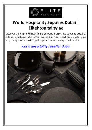 World Hospitality Supplies Dubai  Elitehospitality.ae