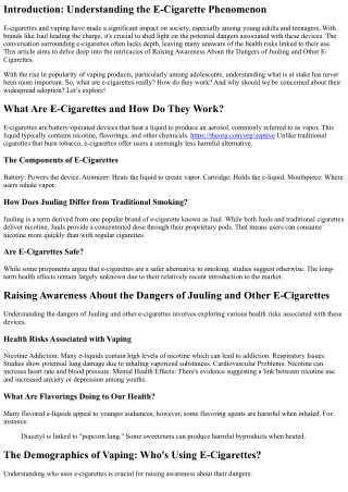Raising Awareness About the Dangers of Juuling and Other E-Cigarettes
