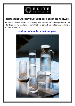 Restaurant Crockery Bulk Supplier  Elitehospitality.ae