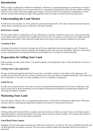 Getting the Best Price for Your Land: Expert Insights