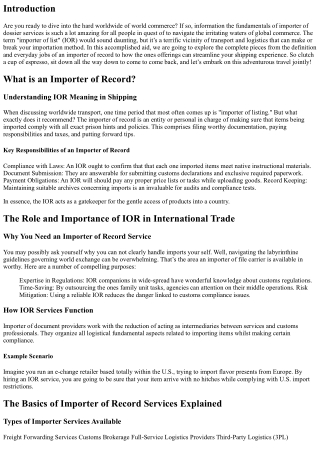 The Basics of Importer of Record Services