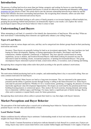 The Psychology of Selling Land: Understanding Buyer Behavior