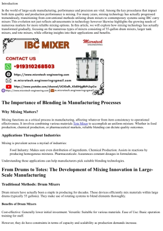 From Drums to Totes: The Advancement of Mixing Technology in Large-Scale Product