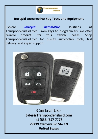 Intrepid Automotive Key Tools and Equipment