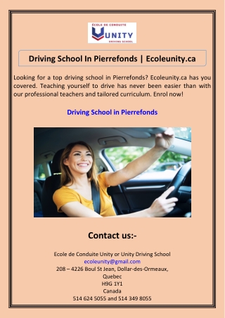 Driving School In Pierrefonds Ecoleunity.ca