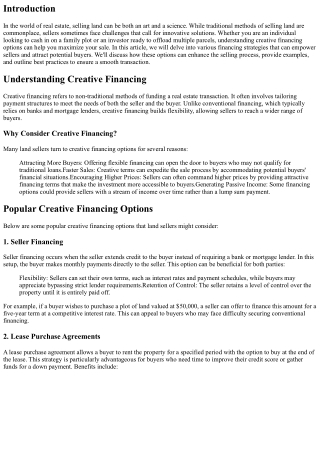 Exploring Creative Financing Options for Land Sellers
