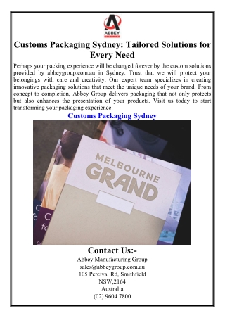 Customs Packaging Sydney: Tailored Solutions for Every Need