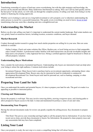 From Listing to Closing: Selling Your Land with Ease