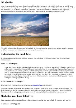 How to Attract Potential Land Buyers