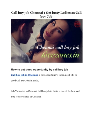 Call boy job Chennai _ Get lusty Ladies as Call boy Job