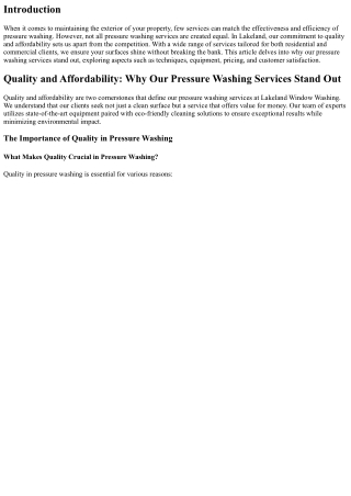 Quality and Affordability: Why Our Pressure Washing Services Stand Out