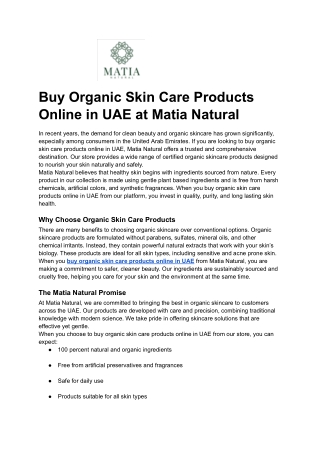 Buy Organic Skin Care Products Online in UAE at Matia Natural