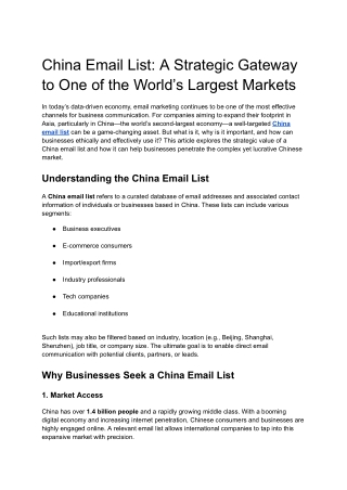 China Email List: A Strategic Gateway to One of the World’s Largest Markets