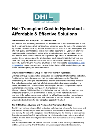 Hair Transplant Cost in Hyderabad - Affordable & Effective Solutions