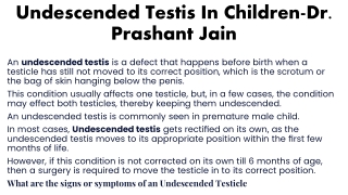 undescended testis in children dr prashant jain
