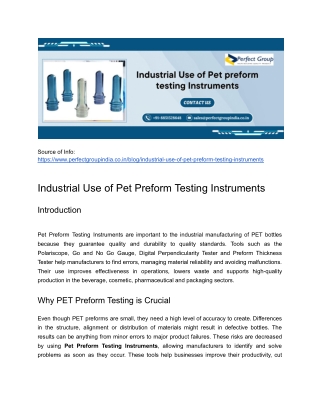 Industrial Use of Pet Preform Testing Instruments