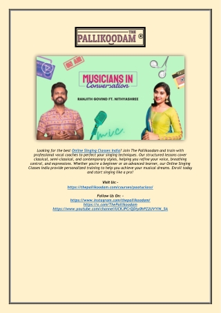 Top Online Singing Classes India – Learn from Experts at The Pallikoodam