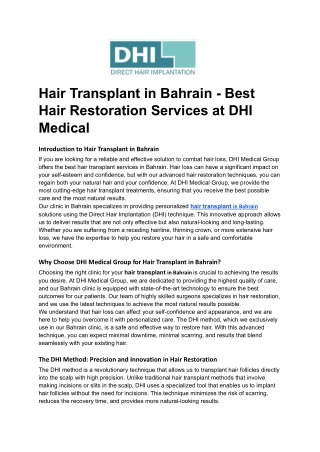 Hair Transplant in Bahrain - Best Hair Restoration Services at DHI Medical