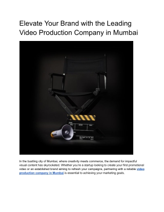 Elevate Your Brand with the Leading Video Production Company in Mumbai