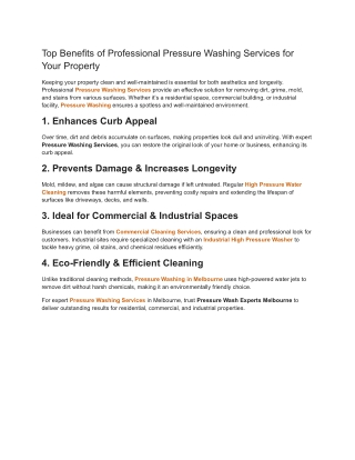 Top Benefits of Professional Pressure Washing Services for Your Property