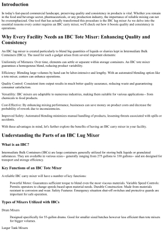 Why Every Facility Needs an IBC Tote Mixer: Enhancing Quality and Consistency
